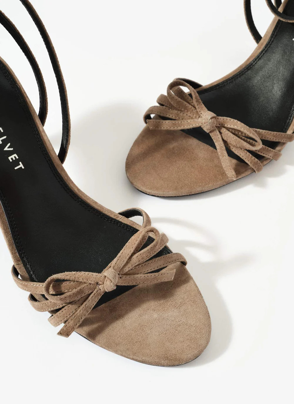 Bridie Taupe Suede Strappy Bow Heels | Mint Velvet