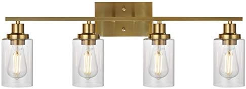 MELUCEE Brass Vanity Lights Wall Sconce 4-Light, Bathroom Light Fixtures with Clear Glass Shade W... | Amazon (US)