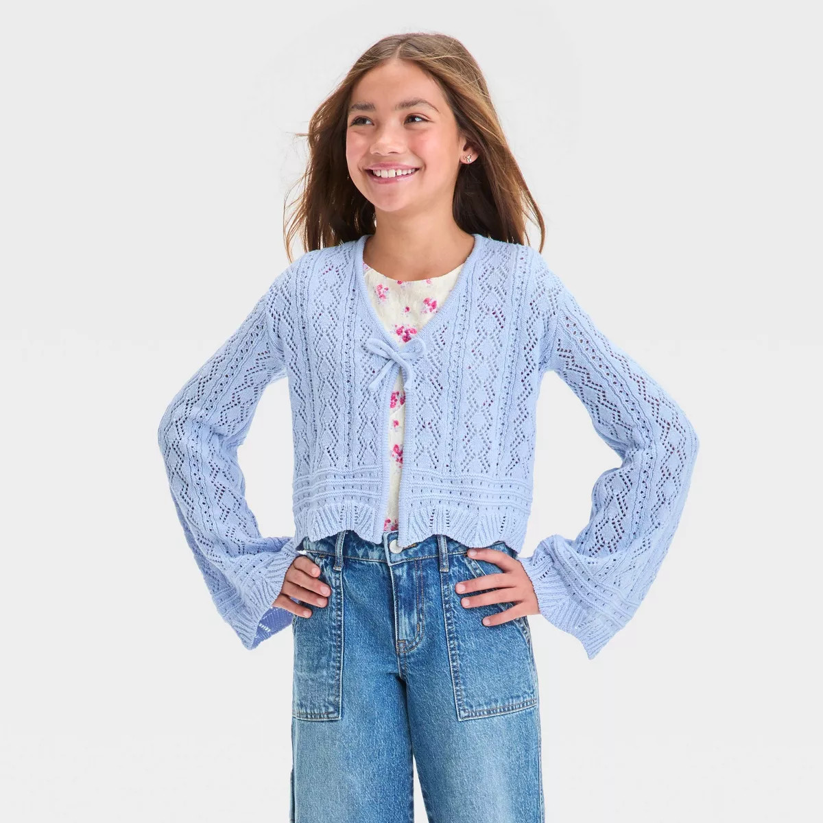 Girls' Open Knit Flyaway Cardigan - art class™ | Target
