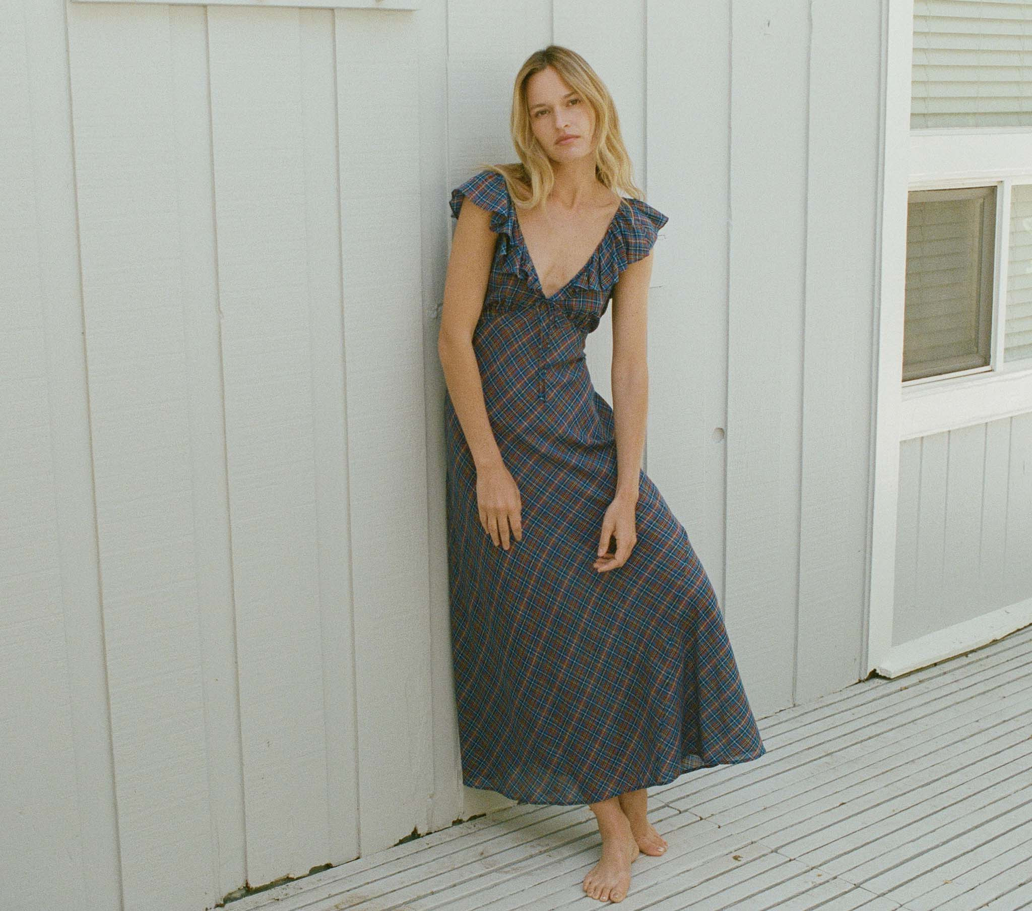 Lulani Dress - Azure French Plaid | DÔEN | DOEN