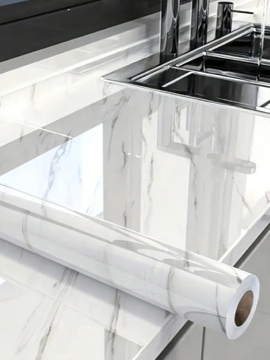 1 Roll White Marble Pattern Kitchen Oil-Proof Sticker, Peel And Stick Self-Adhesive Removable Wat... | SHEIN