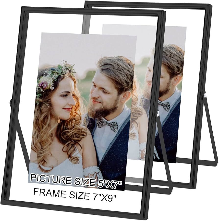 IZIDDO 5x7 Black Floating Picture Frame set of 2, Gift Metal Glass Photo Frames, Only for Tableto... | Amazon (US)