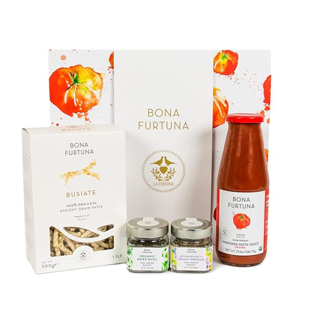 Bona Furtuna Taste of Trapani Organic Italian Food Gift Set with Ancient Grain Busiate Pasta, Hei... | Amazon (US)