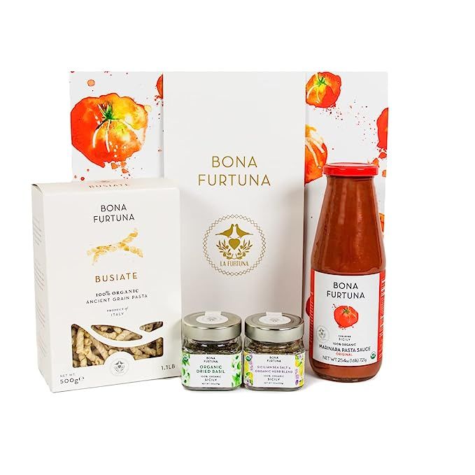 Bona Furtuna Taste of Trapani Organic Italian Food Gift Set with Ancient Grain Busiate Pasta, Hei... | Amazon (US)