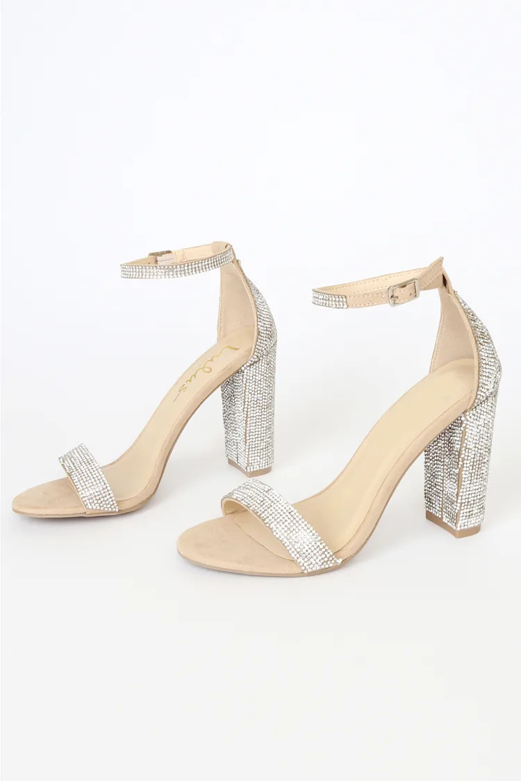 Taylor Rhinestone Light Nude Suede Ankle Strap Heels | Lulus (US)