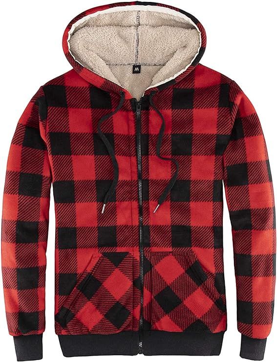 ThCreasa Womens Sherpa Fleece Lined Hoodie Jacket Plaid Flannel Zip up Hooded Sweatshirt Jackets | Amazon (US)