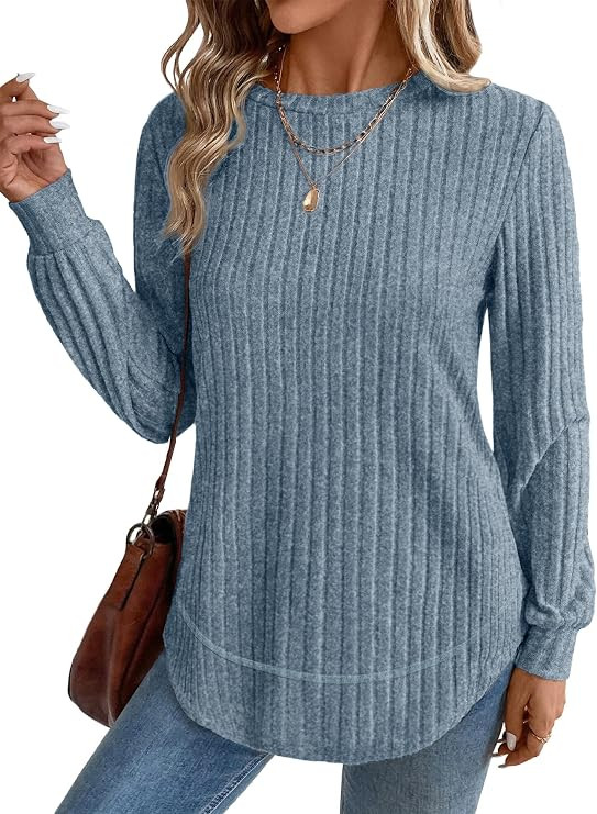 OFEEFAN Tunic Tops for Women Loose Fit Dressy Long Sleeve Shirts Womens Sweaters Crew Neck Fall C... | Amazon (US)