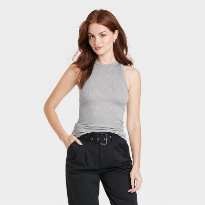 Women's Slim Fit Ribbed Tank Top - A New Day™ Heather Gray 2X: Crew Neck, Sleeveless, Midweight Fabric | Target