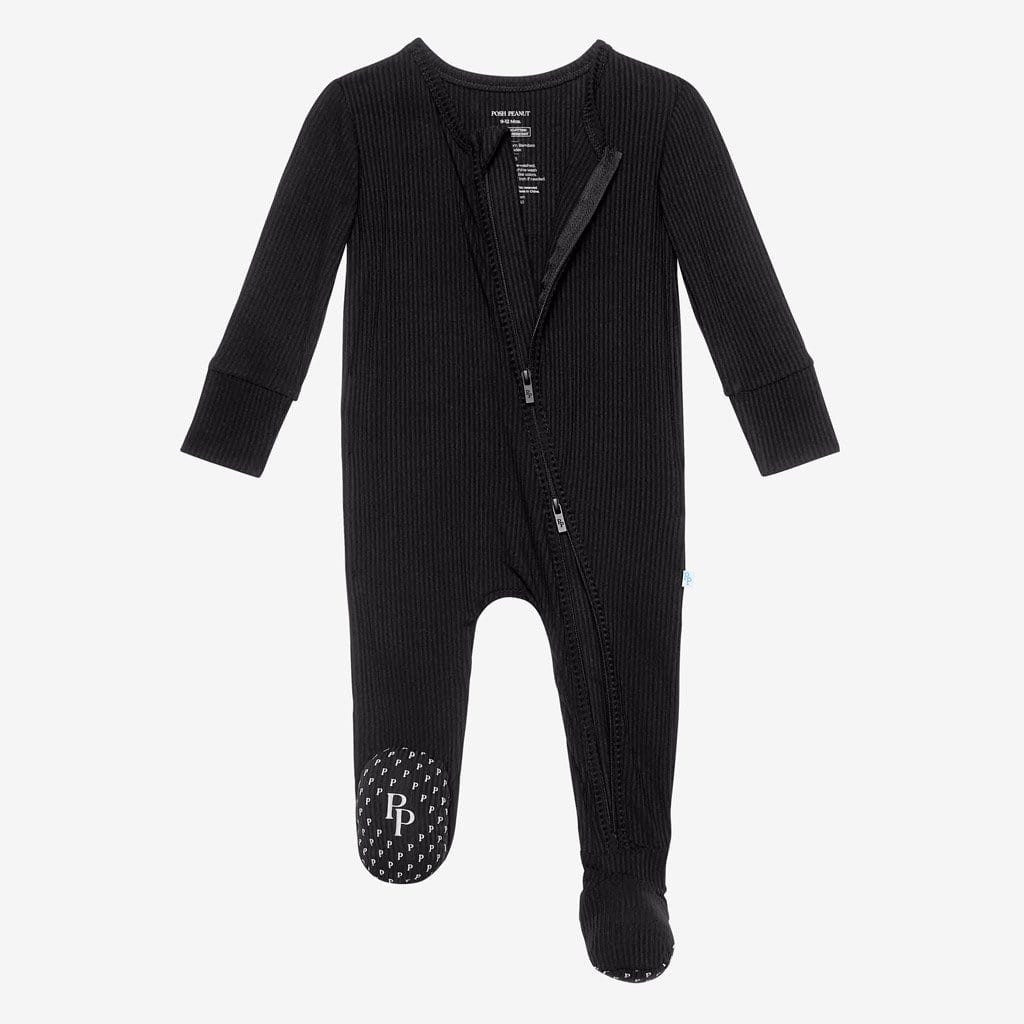 Footie Zippered One Piece | Black Ribbed | Baby Sleeper | Posh Peanut