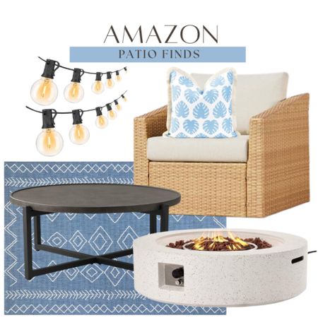 Amazon patio finds include fire pit, outdoor rug, coffee table, wicker chair, outdoor throw pillow, outdoor string lights. 

Home decor, outdoor decor, patio furniture, patio finds, outdoor entertaining 

#LTKStyleTip #LTKFindsUnder100 #LTKHome