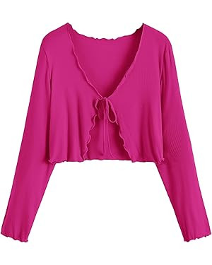 Floerns Women's Plus Size Long Sleeve Rib Knit Tie Front Cropped Cardigan | Amazon (US)