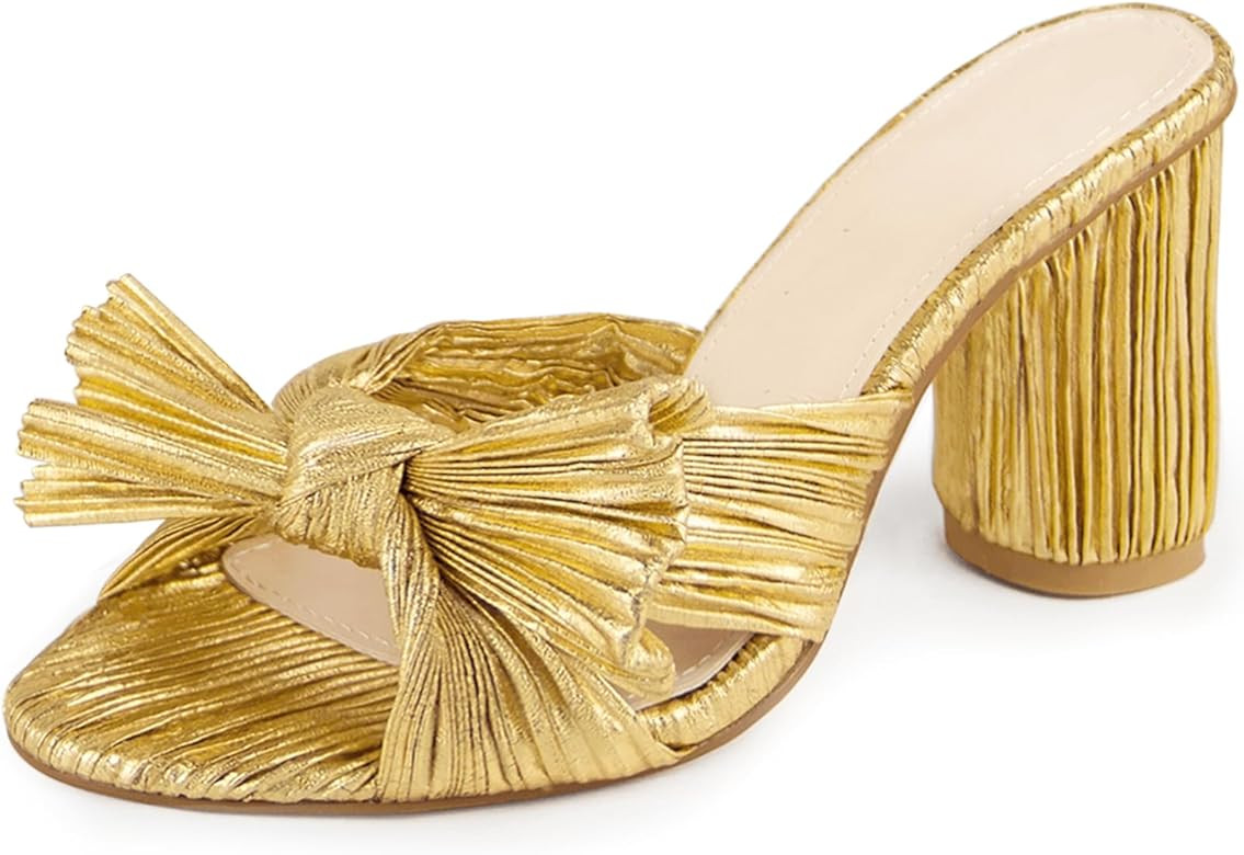 MUCCCUTE Women's Bow Knot Heeled Sandals Ankle Buckle Strap Chunky Heeled Open-toe Comfortable We... | Amazon (US)