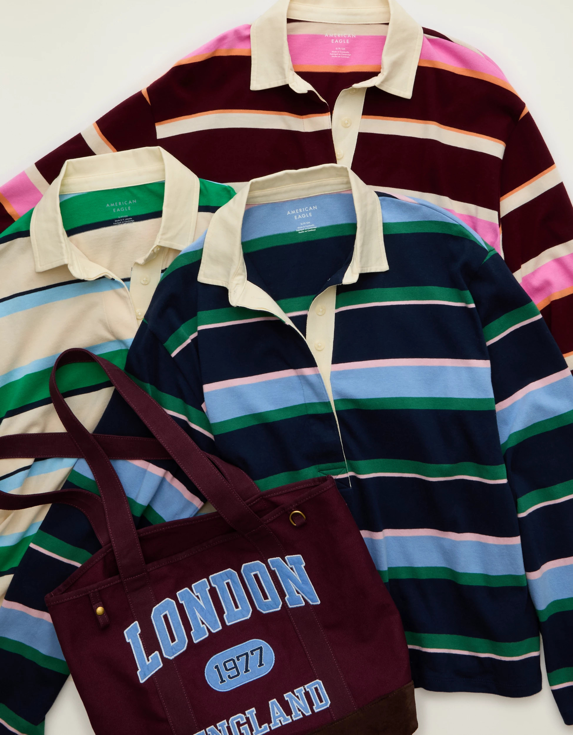 AE Long-Sleeve Striped Rugby Polo Shirt | American Eagle Outfitters (US & CA)