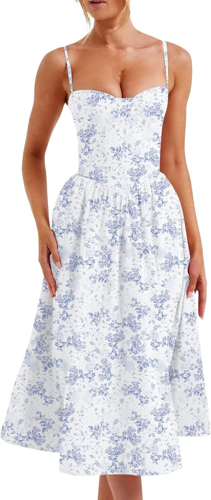 midelxp Corset Dress for Women Formal Spaghetti Strap Bustier Midi Dresses Flowy Pleated Hem Cors... | Amazon (US)