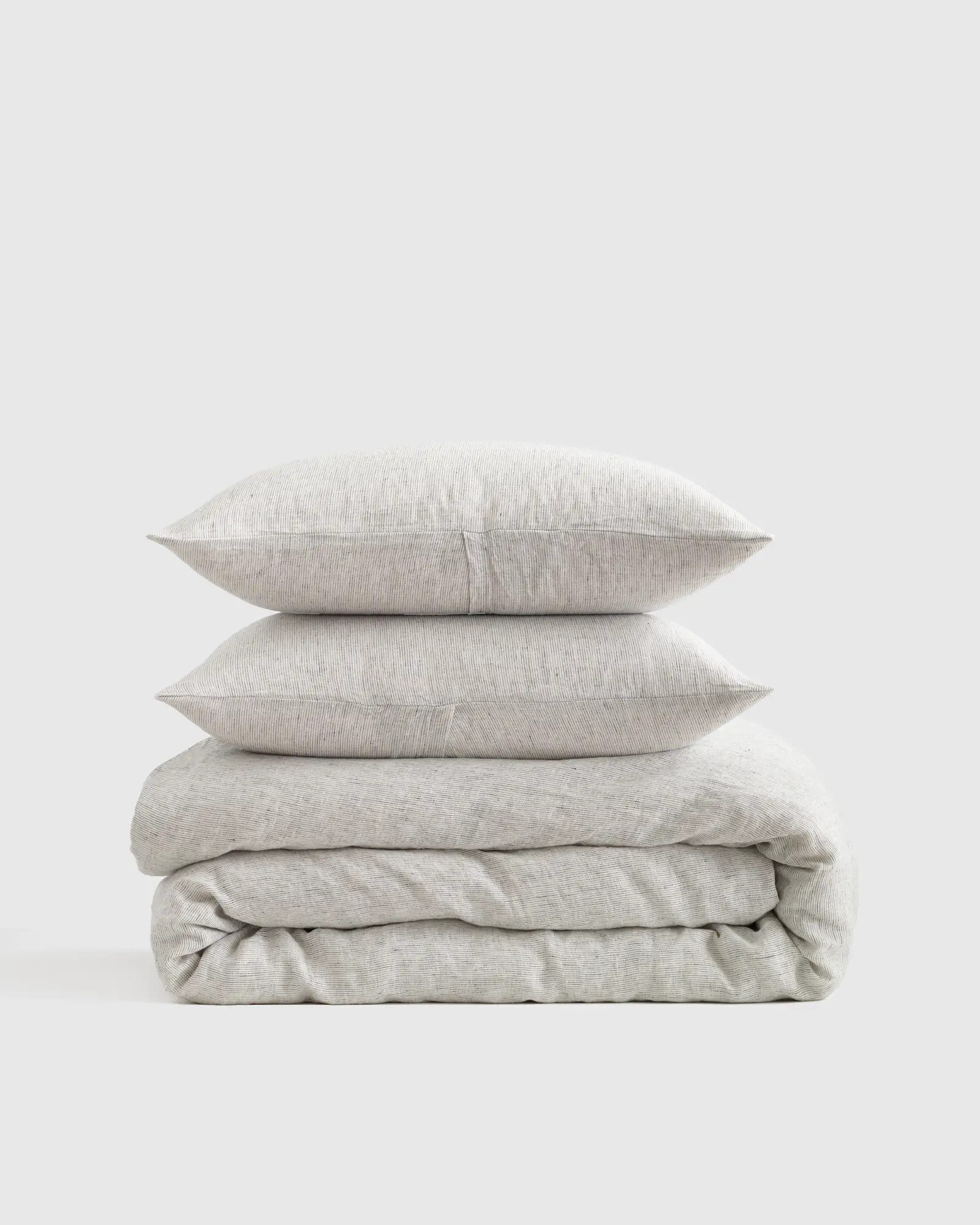 European Linen Duvet Cover Set in Grey/white Mini Pinstripe | Quince