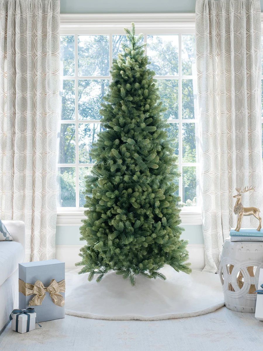10' Royal Fir Slim Quick-Shape Artificial Christmas Tree with 1100 Warm White & Multi-Color LED L... | King of Christmas