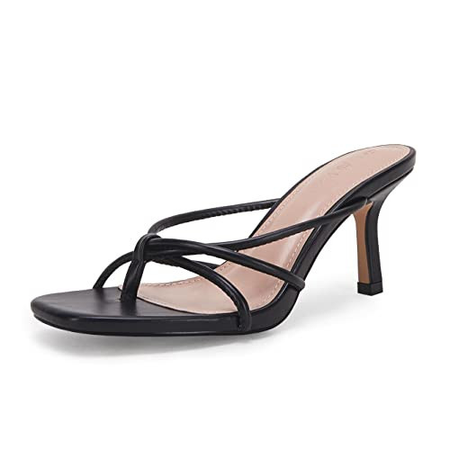 LAICIGO Women's Square Toe Stiletto Heeled Sandals Thong Knot Slip On Leather Backless Mules | Amazon (US)