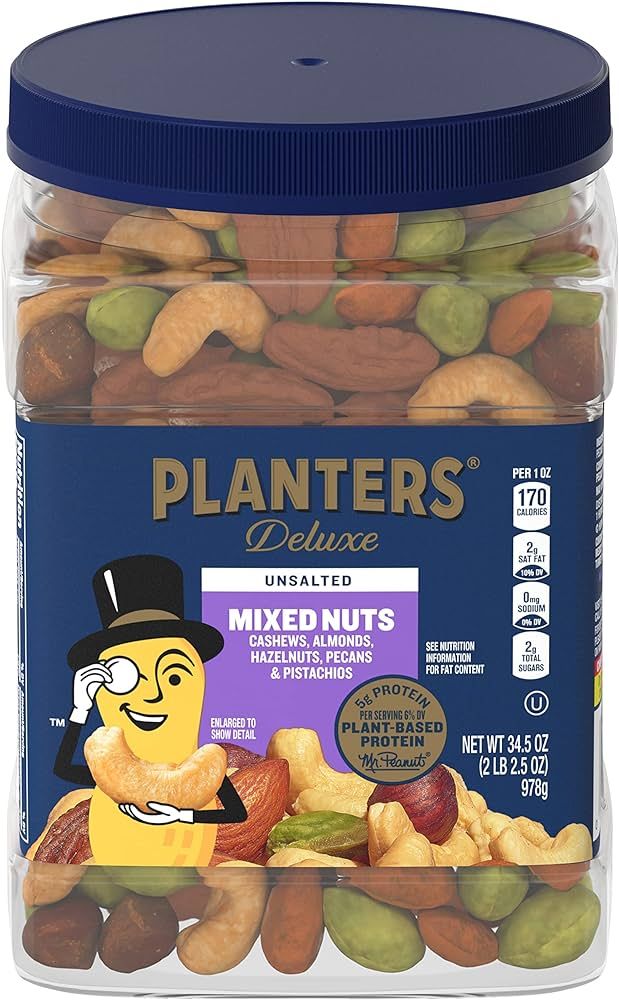 PLANTERS Unsalted Premium Blend Cashews, Almonds, Hazelnuts, Pecans Pistachios, 2.16 lb. Containe... | Amazon (US)