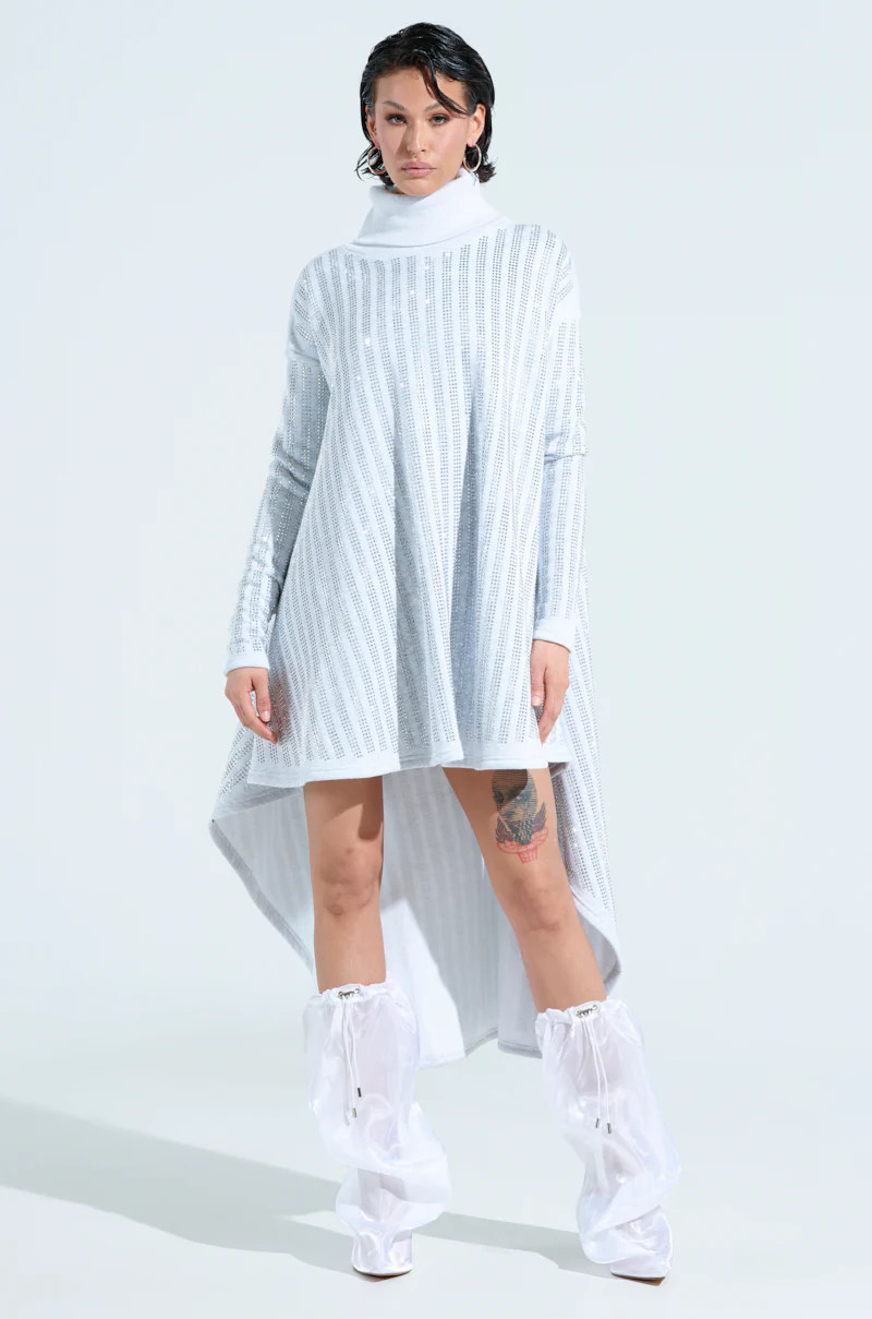 IMAGINE EMBELLISHED SWEATSHIRT MINI DRESS IN GREY | AKIRA