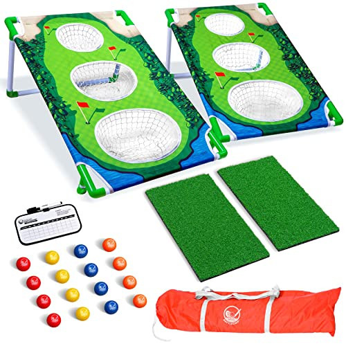 GoSports BattleChip Tour Backyard Golf Cornhole Game – Includes 2 Targets, 2 Chipping Mats, 16 Foam Golf Balls, Scorecard and Carry Case | Amazon (US)