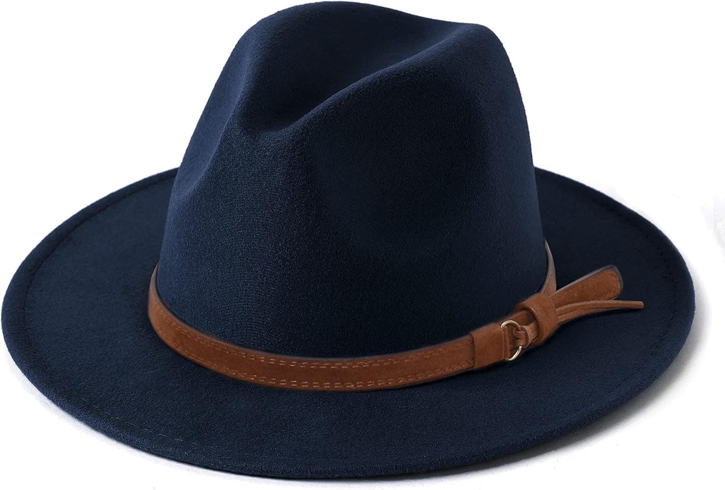 HUDANHUWEI Unisex Wide Brim Felt Fedora Hats Men Women Panama Trilby Hat with Band | Amazon (US)