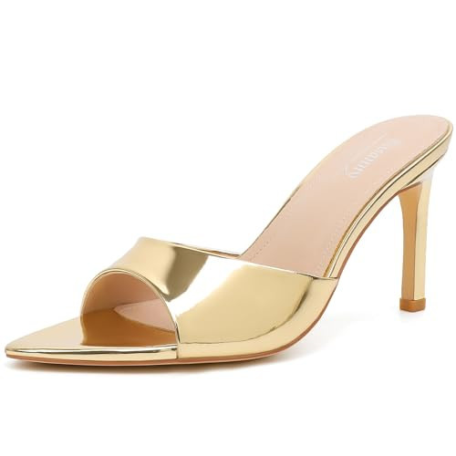Susanny Gold Mule Heels for Women Pointed Open Toe Sexy Slip on High Heeled Sandals Stiletto Dress Comfortable Backless Mules Shoes Wedding Bridal Parties Vacation Casual Office Work Shoes 7.5 | Amazon (US)