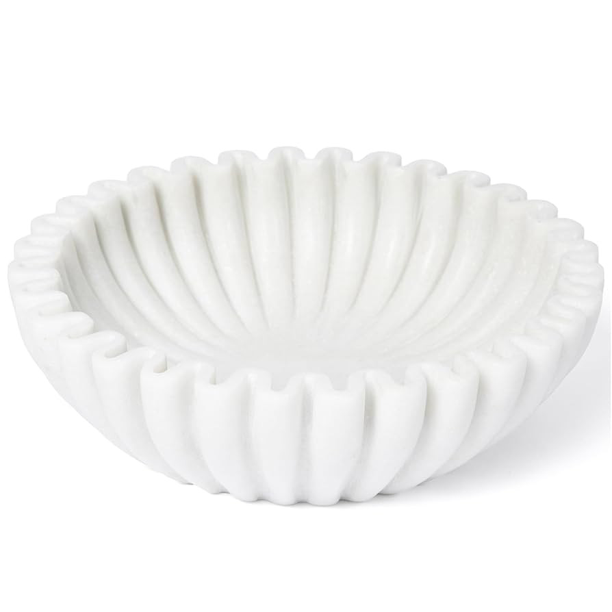 Fluted Marble Bowl Decorative - 10" Ruffle Scalloped Stone Bowl - Large Decorative Bowls for Home... | Amazon (US)