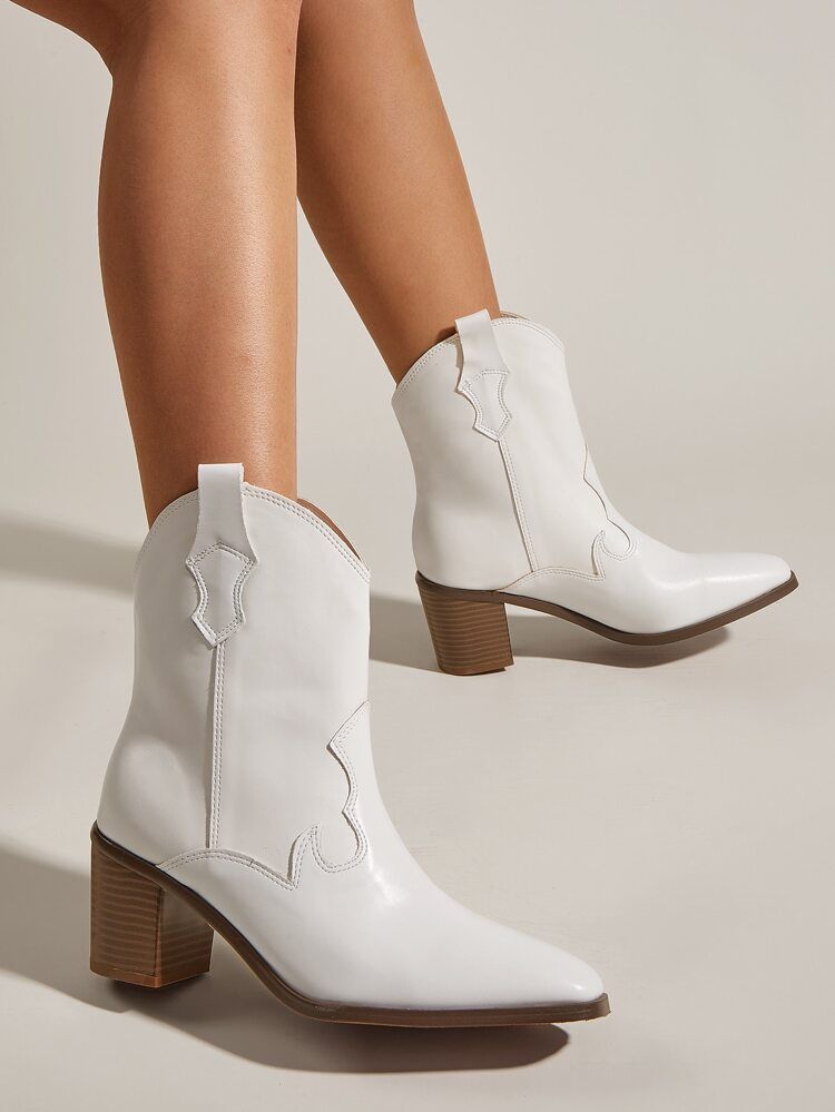 EMERY ROSE Minimalist Chunky Heeled Boots | SHEIN