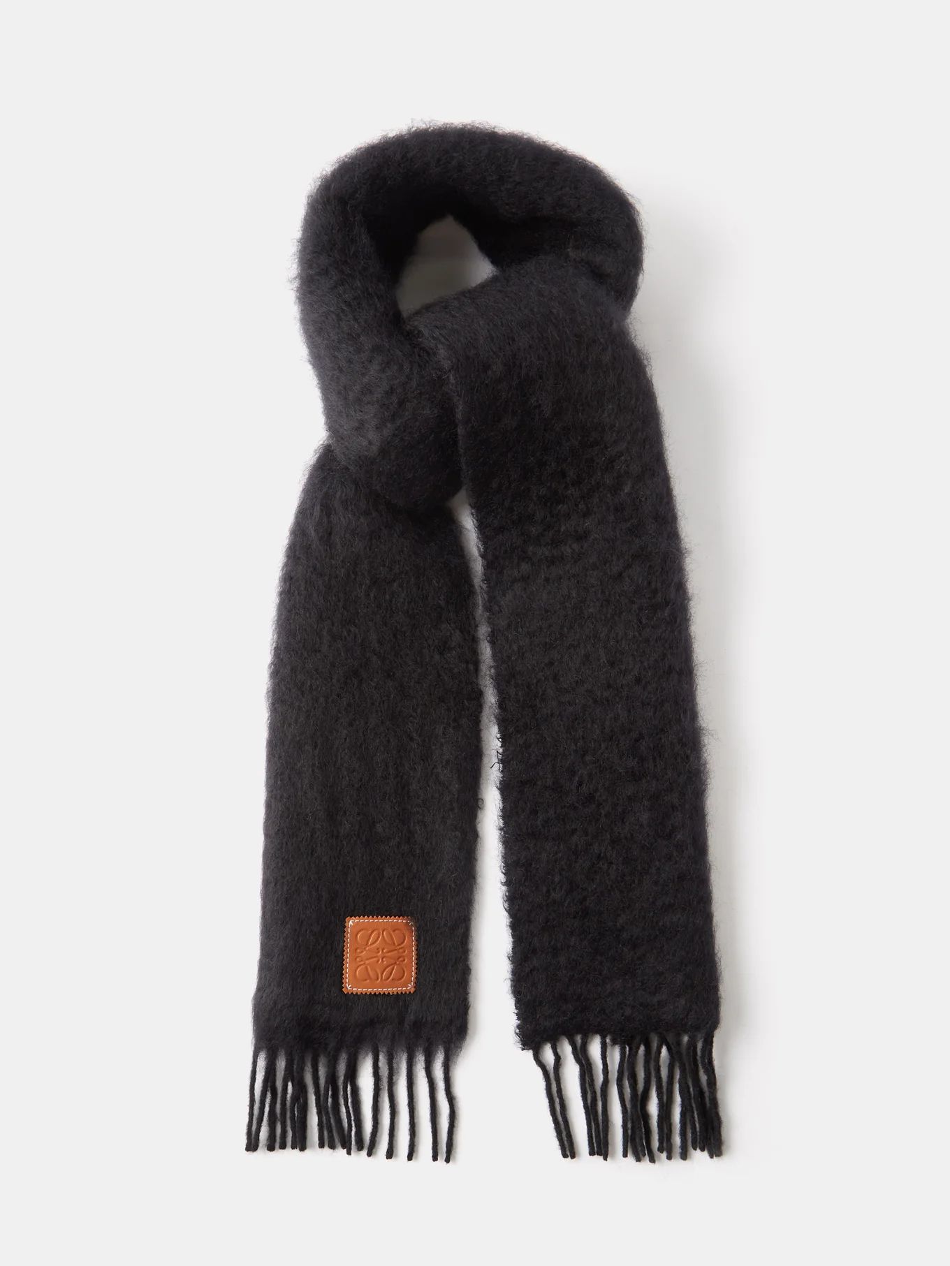 Anagram-patch fringed mohair-blend scarf | LOEWE | Matches (EU)