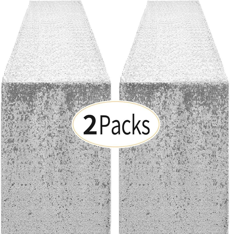 2 Packs 12 x 72 inches Silver Sequin Table Runner, Glitter Runner for Birthday Party Supplies Dec... | Amazon (US)