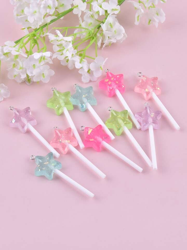 10pcs/set Resin Pendant With Five-pointed Star & Lollipop Shaped Diy Jewelry | SHEIN