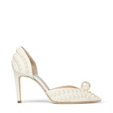 White Satin Pumps with All-Over Pearl Embellishment | Jimmy Choo (US)