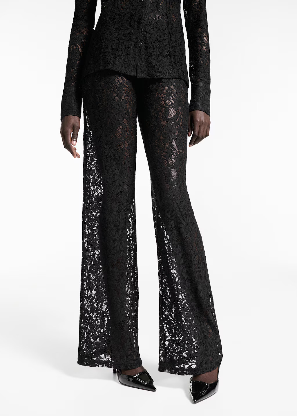 Wideleg lace trousers - Women | MANGO United Kingdom | MANGO (UK)