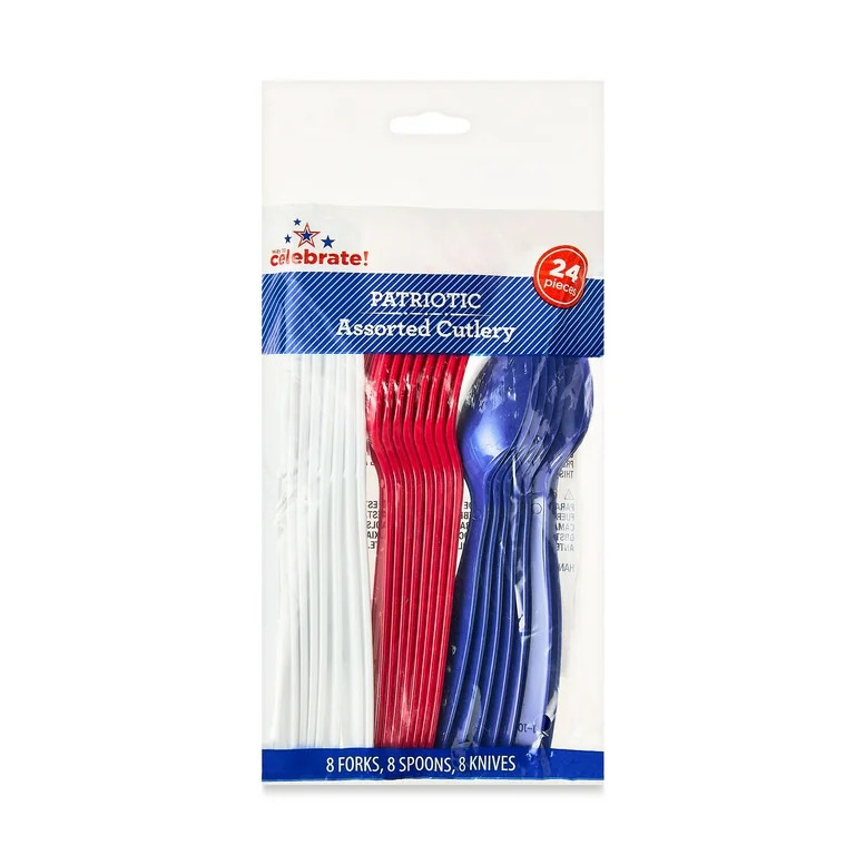 Patriotic Red, White & Blue Cutlery Set with Forks, Knives & Spoons, 24 Count, by Way To Celebrat... | Walmart (US)