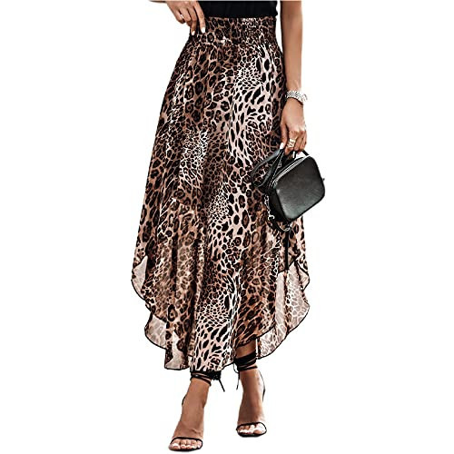 Goodswsw Lepord Print Midi Skirt-Sexy and Charming Long Flowy Dresses for Women, Side Slit Design Leopard Dress Long (as1, Alpha, l, Regular, Regular) | Amazon (US)