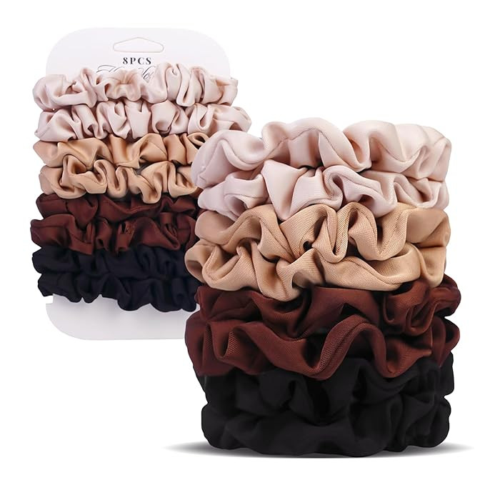 Ultra-Petite Satin Scrunchies for Women – 8PCS Neutral No Damage Hair Ties (Black, Blonde, Dark... | Amazon (US)
