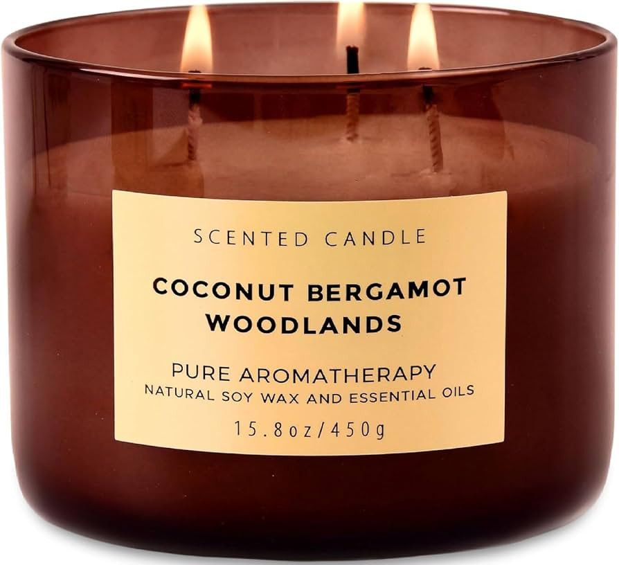 Coconut Bergamot Woodlands 3-Wick Soy Scented Candle for Home, 15.8 Oz | Amazon (US)