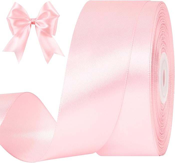 1-1/2 Inches 50 Yards Baby Pink Satin Ribbon, Solid Fabric Ribbon Roll for Flower Bouquets, Gift ... | Amazon (US)