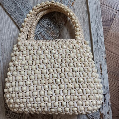 Vintage 1950's Forsum Handmade Wood Beaded Ivory Handbag  | eBay | eBay US