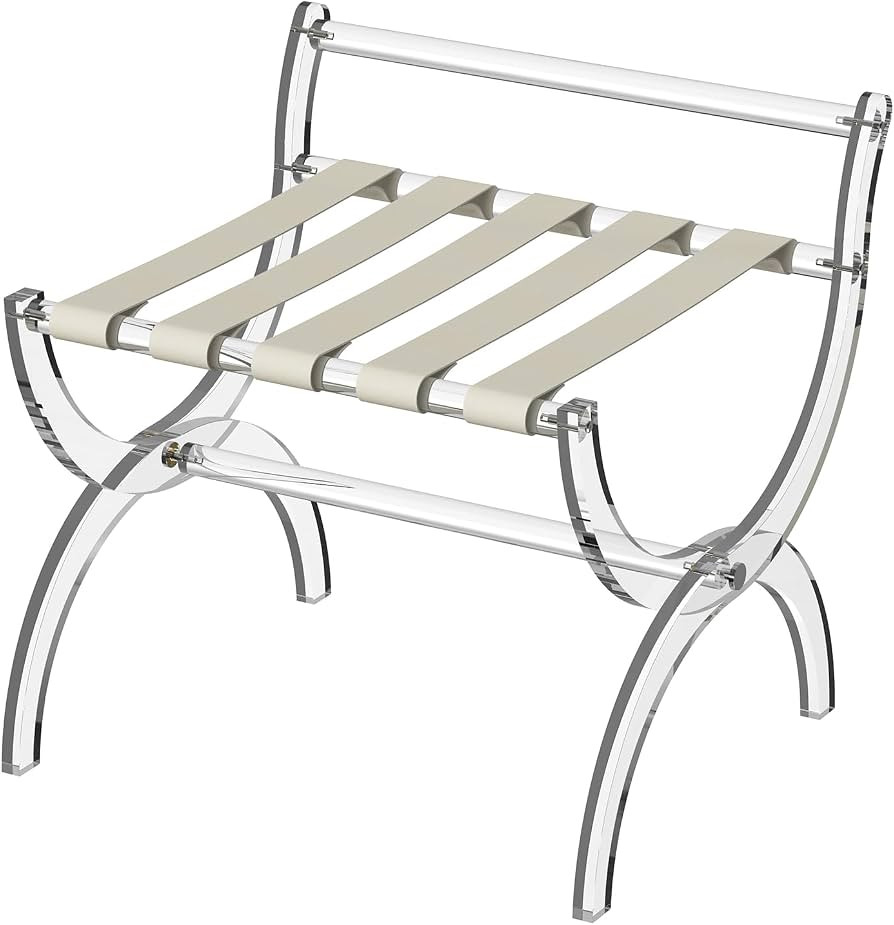 Byingo Acrylic Luggage Rack with High Back Support Bar, Foldable Suitcase Stand with Leather Straps for Guest Room, Bedroom, Hotel, Holds Up to 50-100 lb, Modern, Portable, Easy to Use, Heavy-Duty | Amazon (US)