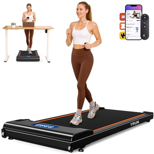 YRUN NeoSilent Walking Pad Under Desk Treadmill for Home with BLDC Core and Extra-Large Belt, App and Remote Control, Portable and Compact for Small Space Black-Red | Amazon (US)