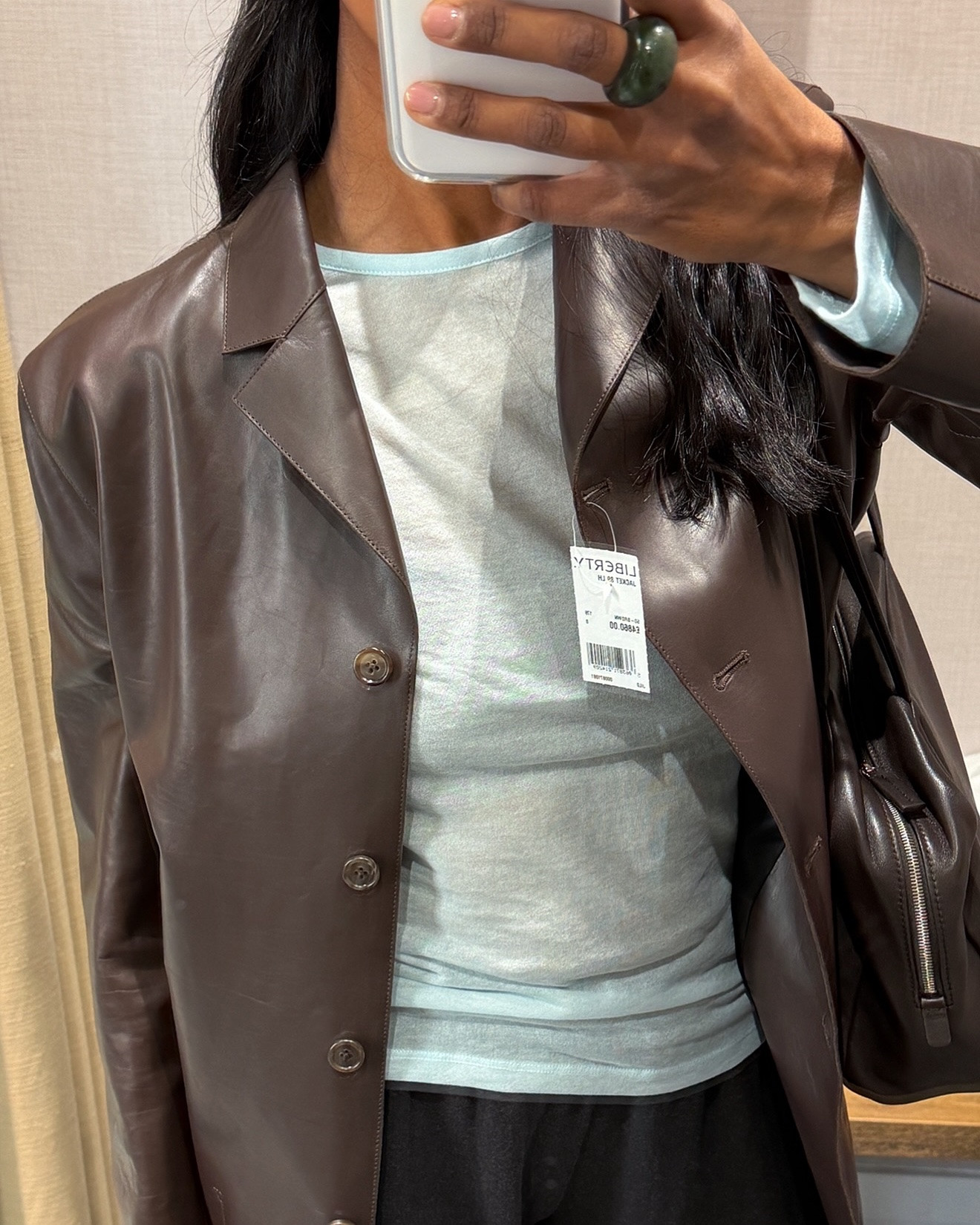 Paper-thin, butter-soft, perfect shade of brown - the kind of piece that quietly ruins every other jacket you own. (@jilsander)

Tried it on and immediately started justifying it to myself. 

Left it behind (for now) and took the sheer turquoise  @palomawool home instead. 

Seeing if I can recreate the feeling before I do anything drastic.