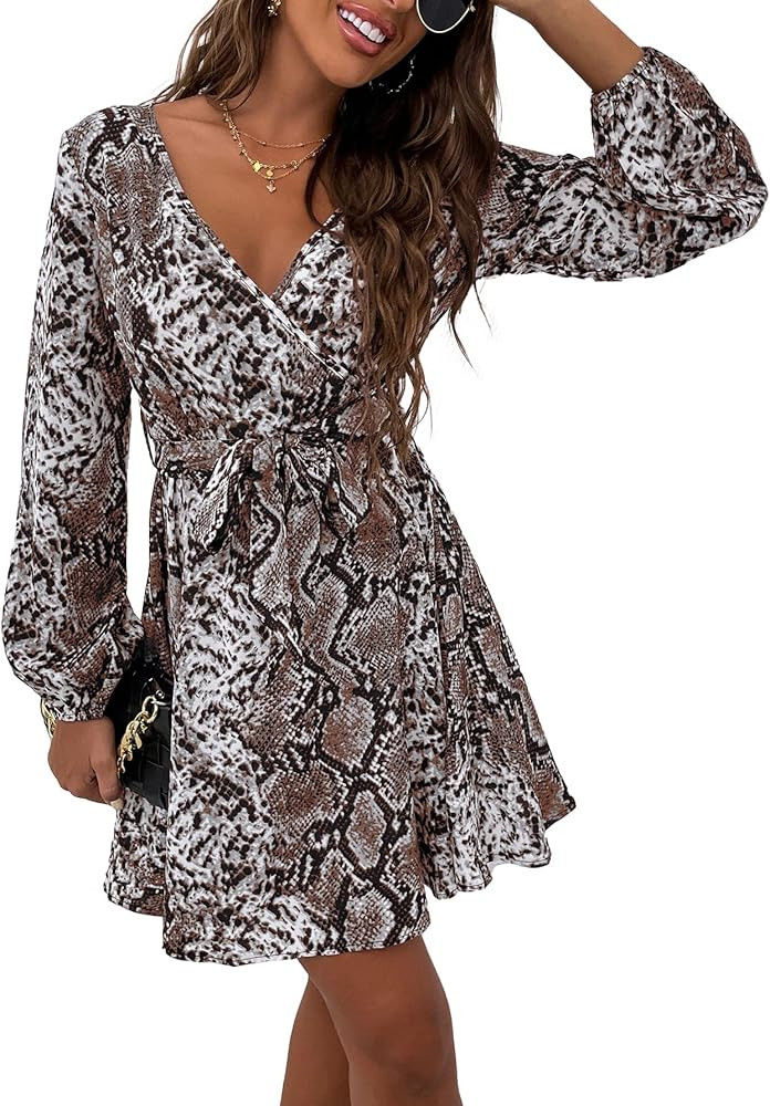 Coffee Brown Multi Print Dress | Amazon (US)