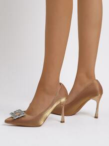 Rhinestone Decor Satin Stiletto Court Heels
   SKU: swshoes25210408853      
          (747 Revie... | SHEIN