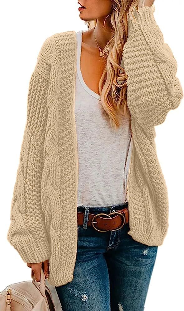 Astylish Womens Open Front Long Sleeve Chunky Knit Cardigan Sweaters Loose Outwear Coat | Amazon (US)