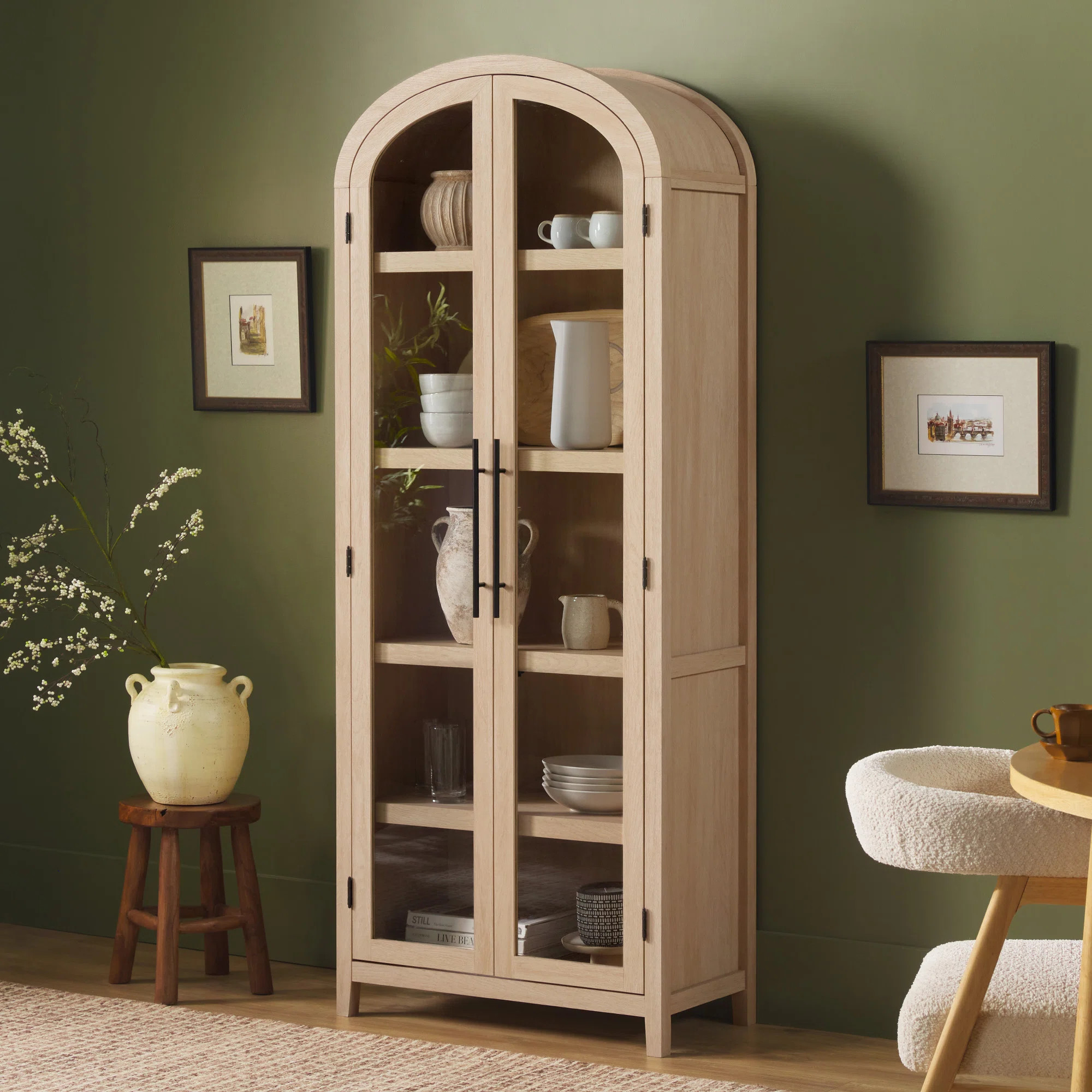 Ridunel Modern Arched Standard Bookcase with Glass Doors | Wayfair North America