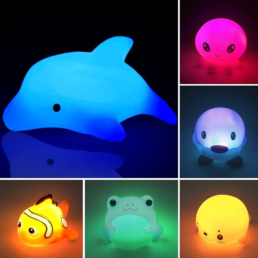 Bath Toys,Light Up Floating Rubber Toys Flashing Color Changing Light in Water Bathtub Shower Gam... | Amazon (US)