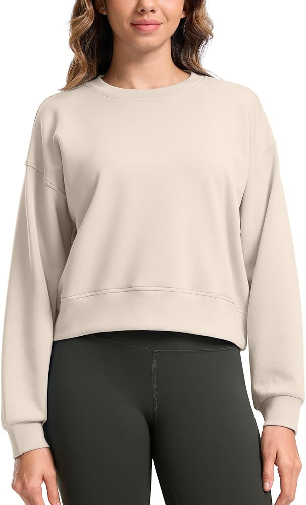 SANTINY Fleece Cropped Sweatshirts for Women Soft Crewneck Sweatshirt Pullover Long Sleeve Workou... | Amazon (US)