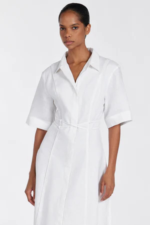 ASTRID WHITE LINEN MIDI DRESS | DISSH