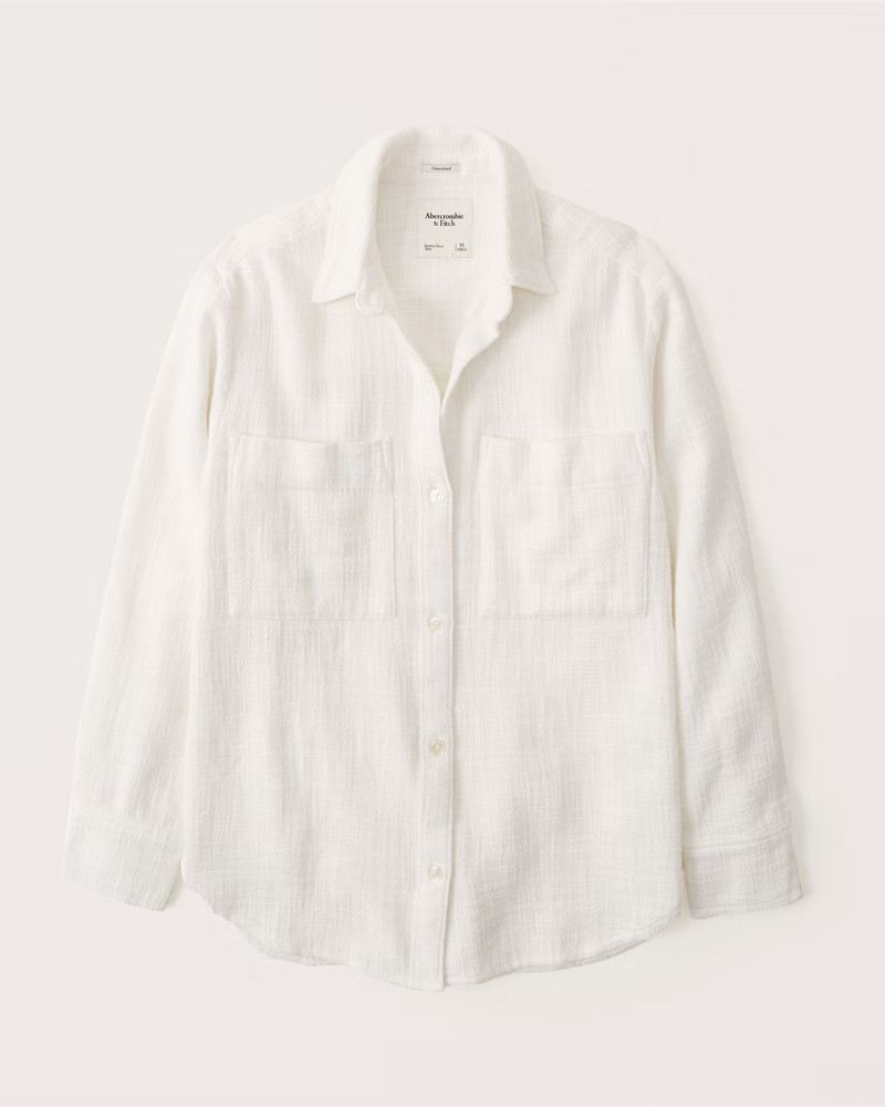 Oversized Tweed Button-Up Shirt | Abercrombie & Fitch (US)